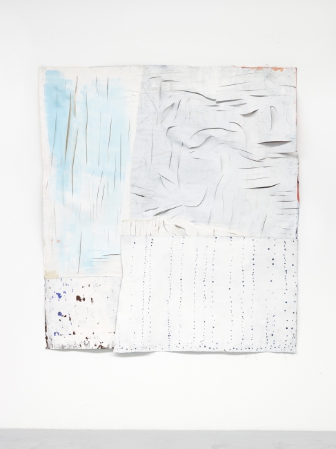 Untitled, 2019 acrylic, staples, paper & canvas 18